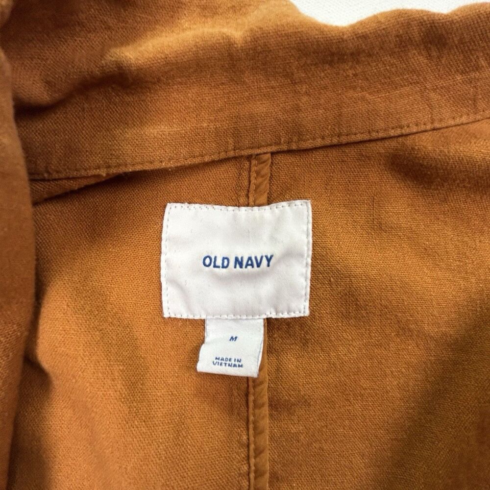 Old Navy Linen Blazer Womens Med Burnt Orange Open Front Lightweight Jacket - Picture 6 of 12